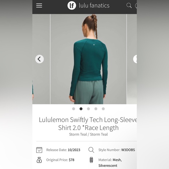 Lululemon Swiftly Tech Long Sleeve 2.0 Race Length in Storm Teal Women's Size 10 - Picture 2 of 5